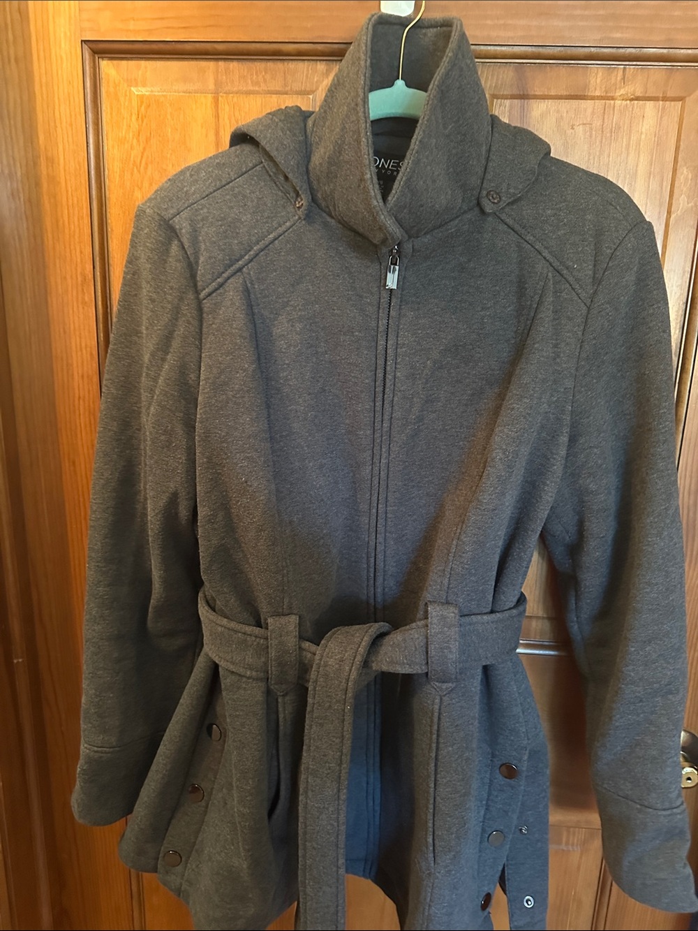 Jones New York Charcoal Belted Hooded Trench Coat